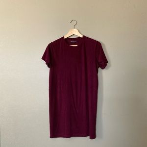 Brandy Melville Velvet Suede Texture Maroon Short Sleeve Tee Shirt Dress